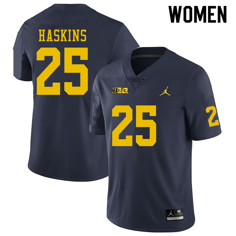 Women #25 Hassan Haskins Michigan Wolverines College Football Jerseys Sale-Navy